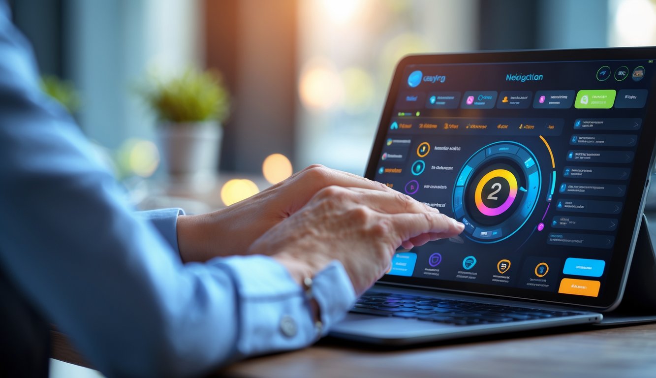 Seseorang menggunakan tablet dengan antarmuka navigasi cepat pada platform taruhan online yang adaptif.