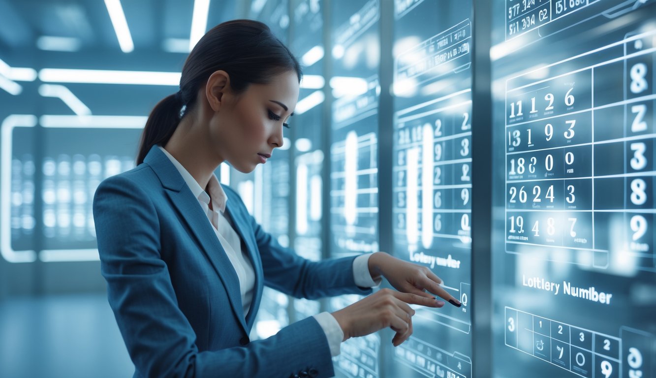 Seseorang sedang bekerja dengan layar digital yang menampilkan data angka dan grafik statistik angka togel secara mendalam.