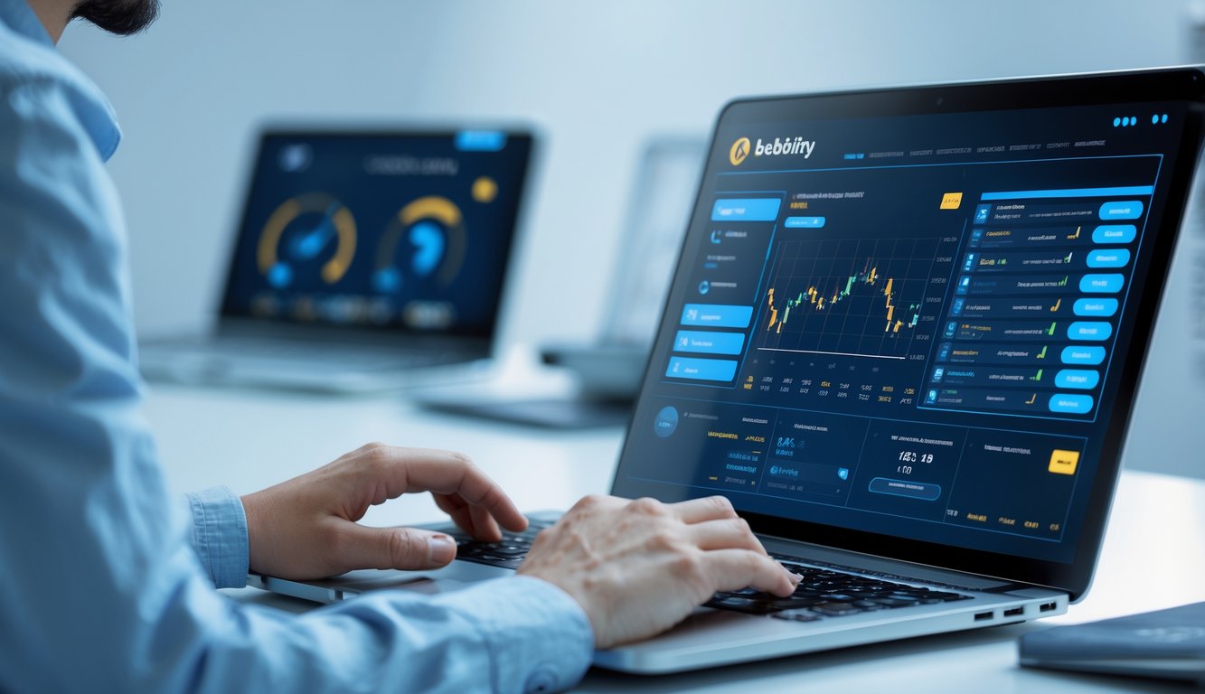 Seseorang menggunakan laptop dengan tampilan antarmuka taruhan online yang cepat dan stabil.