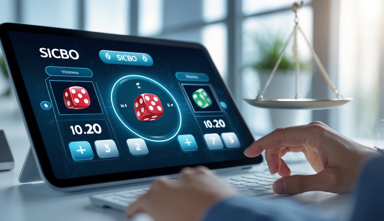 Seseorang bermain permainan Judi Sicbo online di depan layar komputer dengan latar ruang kerja yang rapi dan terang.