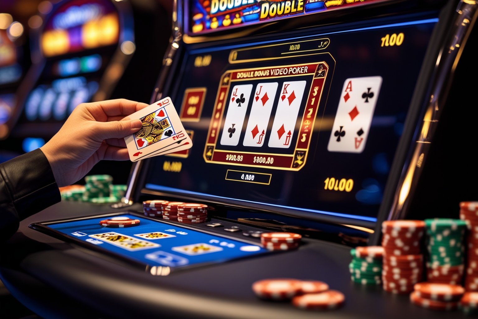 Player's hand making a strategic choice at a casino table.