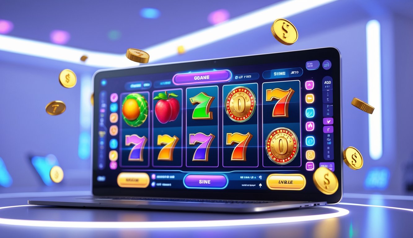 Tampilan layar komputer dengan permainan slot online yang dinamis dan fitur interaktif modern.
