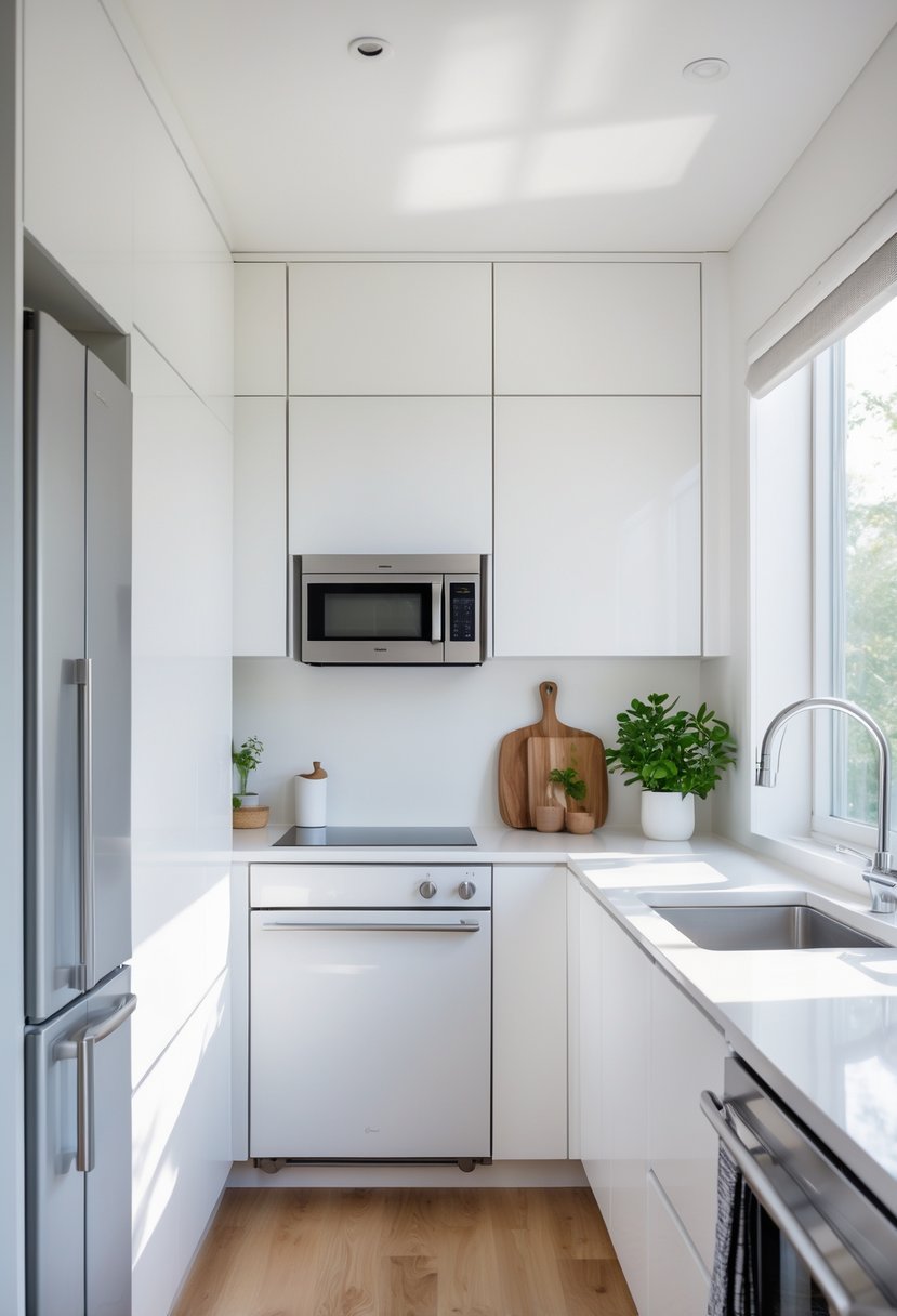 Small kitchen with slim-profile appliances and organized countertops.