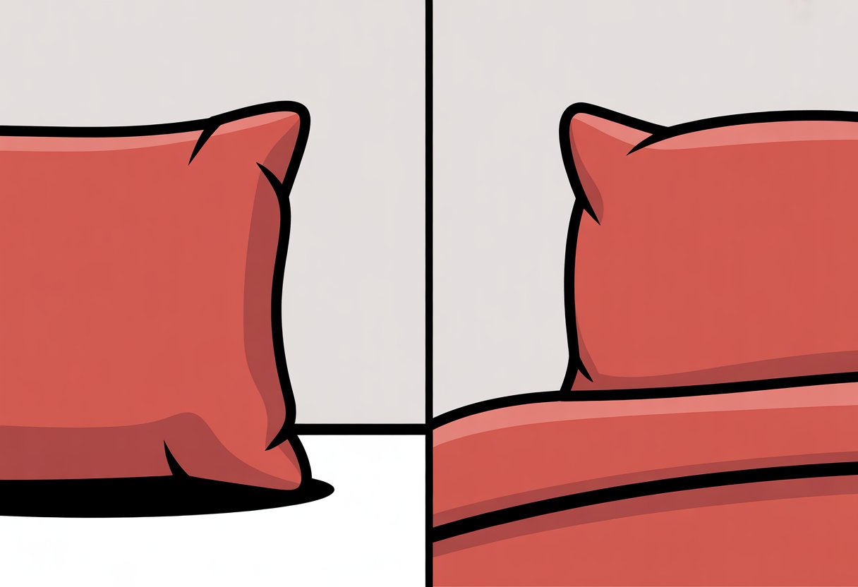 A comic panel showing two pillows side by side, one hard and angular on the left and one soft and rounded on the right.