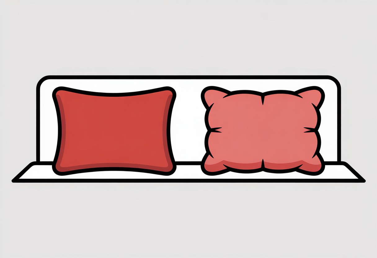 A simple illustration showing two pillows side by side on a bed: one hard and angular, the other soft and rounded.