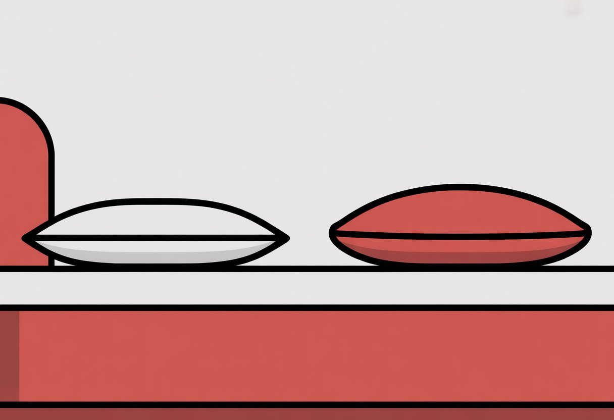 Two pillows side by side on a plain surface, one firm and angular, the other soft and rounded.