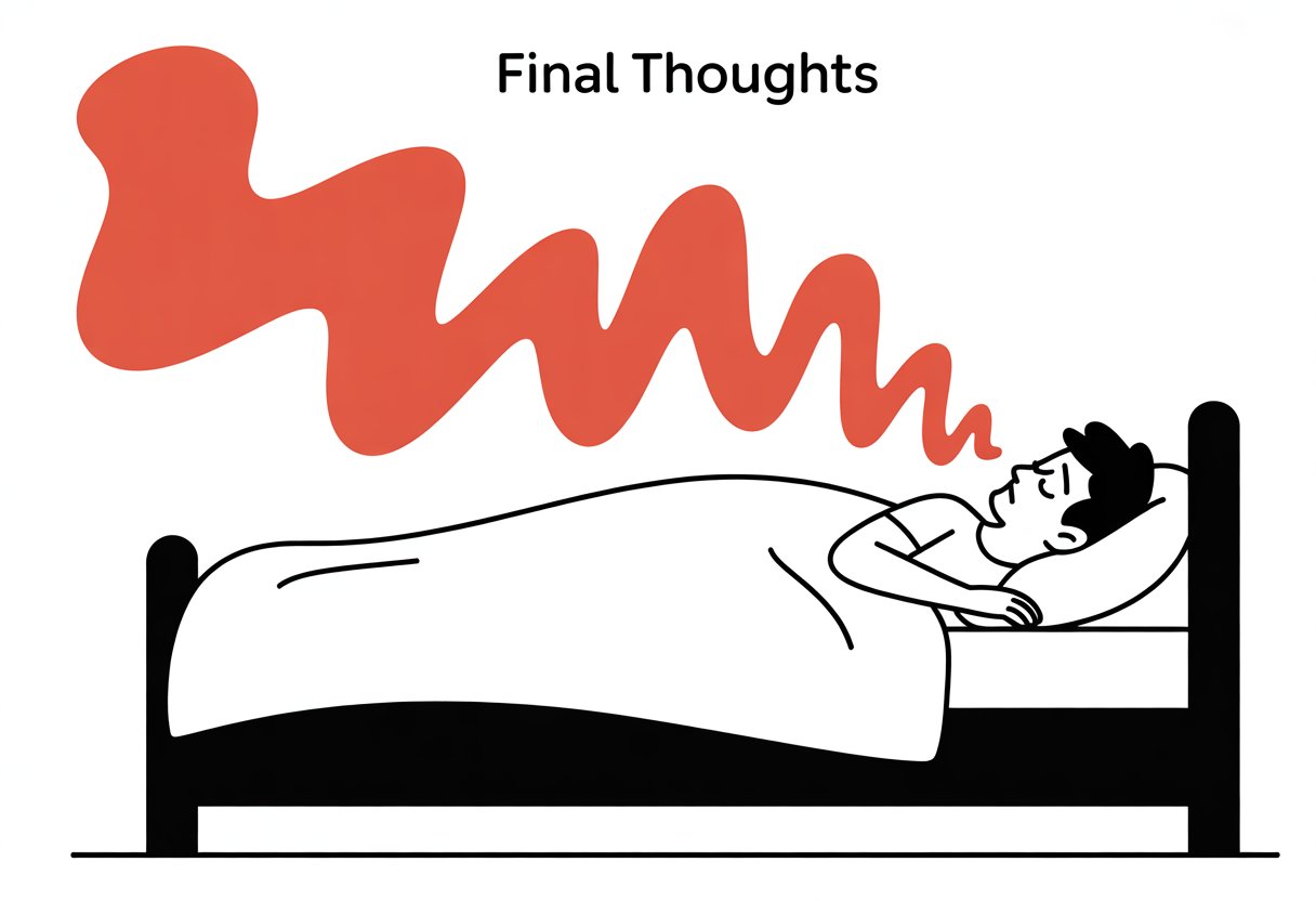 A person sleeping in bed with red sound waves coming from their mouth, showing what causes snoring.