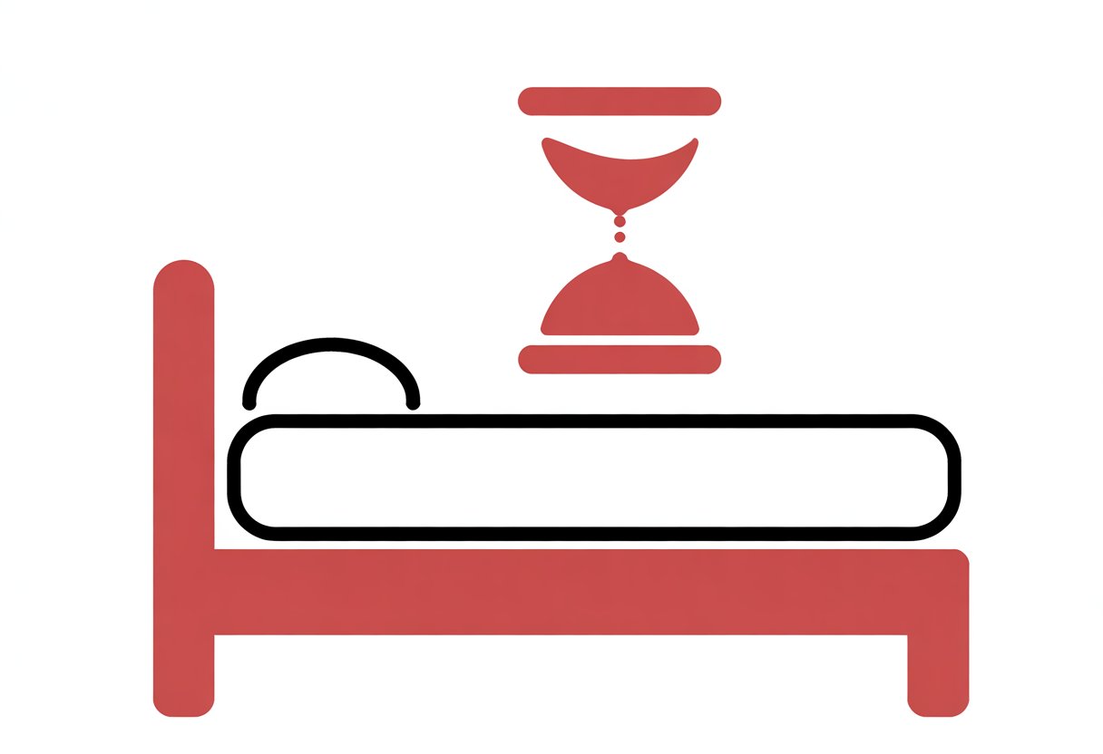 A simple illustration of a mattress on a bed frame with a clock symbol above it representing the passage of time.