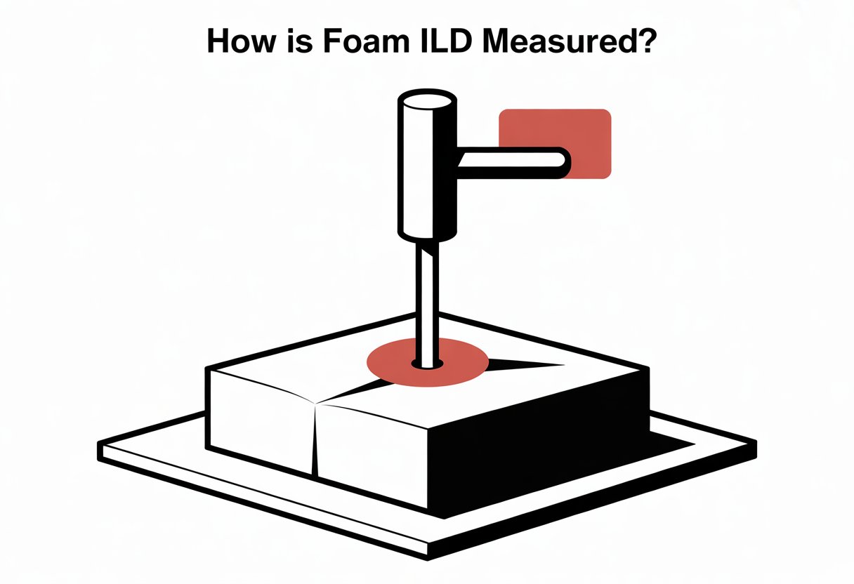A foam block being pressed by a mechanical indenter with a measuring device above it.