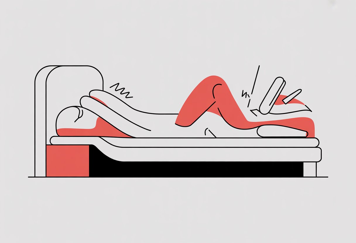 A simple illustration showing a mattress with highlighted problem areas using red shapes to indicate issues with support.