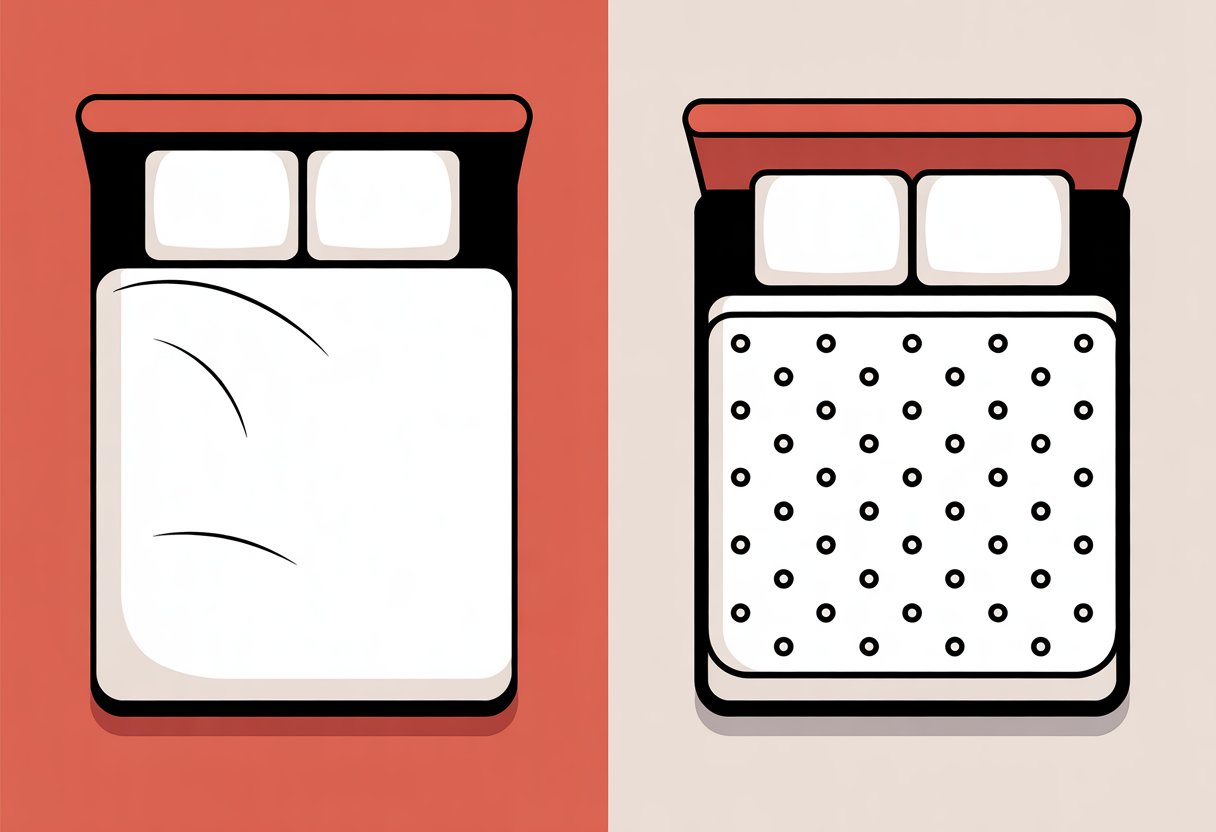 Top-down view of two side-by-side beds, one smooth and contoured, the other flat with small circular indentations.