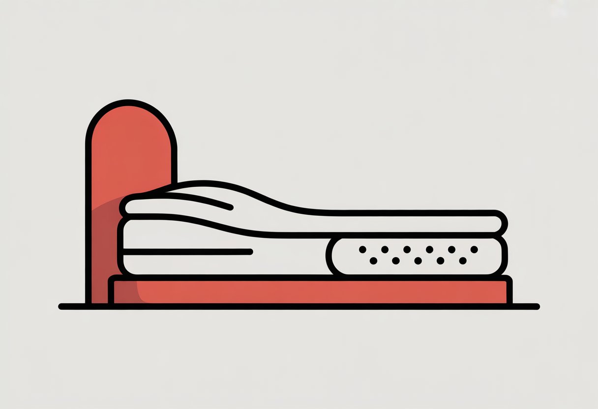 Two simplified mattresses side by side, one smooth and curved, the other firm and angular, shown in red, black, and white.