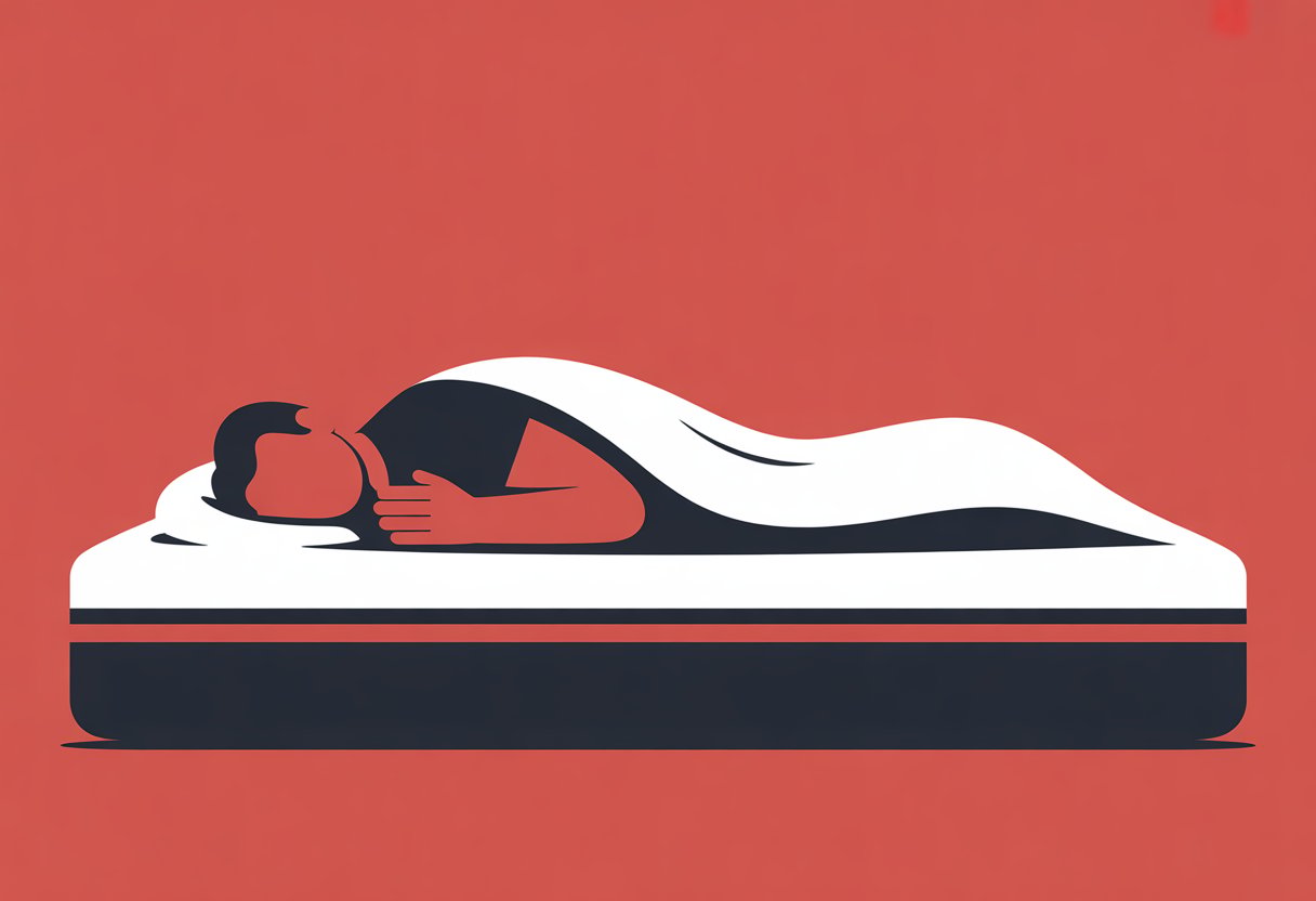A person lying on a mattress that contours to their body, showing the mattress softening under their weight.