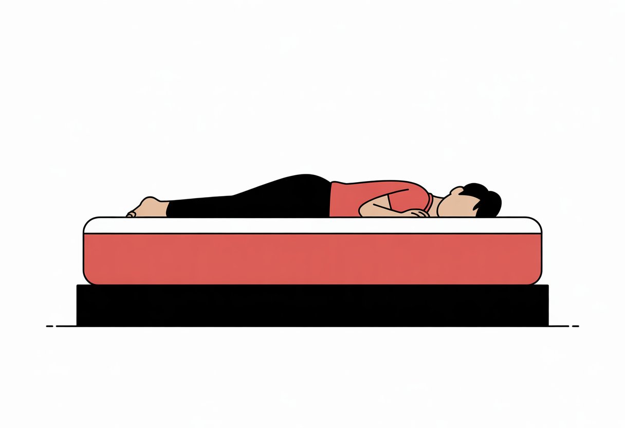 A person lying relaxed on a smooth memory foam mattress that remains flat and uncompressed.