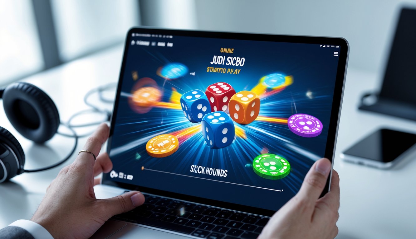Seorang pemain menggunakan laptop dengan permainan judi Sicbo online cepat dan strategis di layar.
