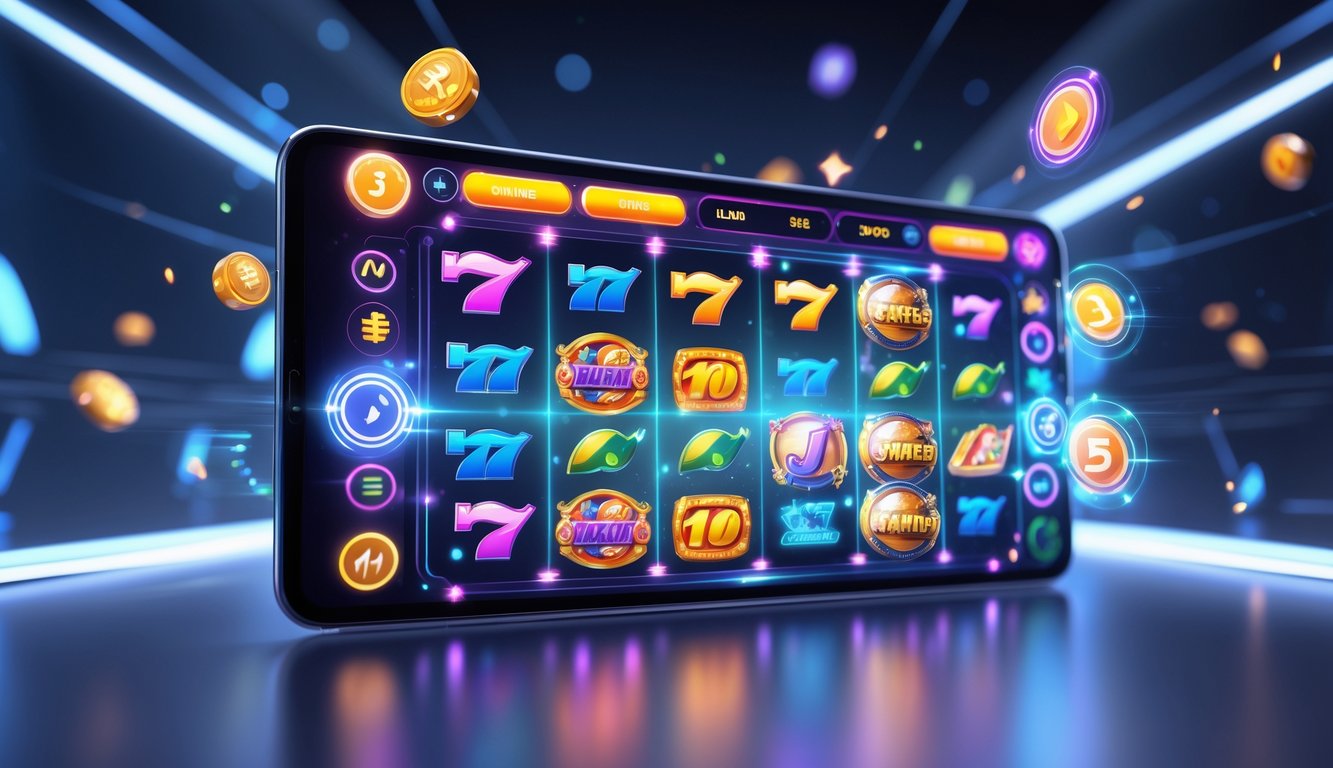 Tampilan antarmuka permainan slot online yang dinamis dengan elemen interaktif pada layar perangkat digital.