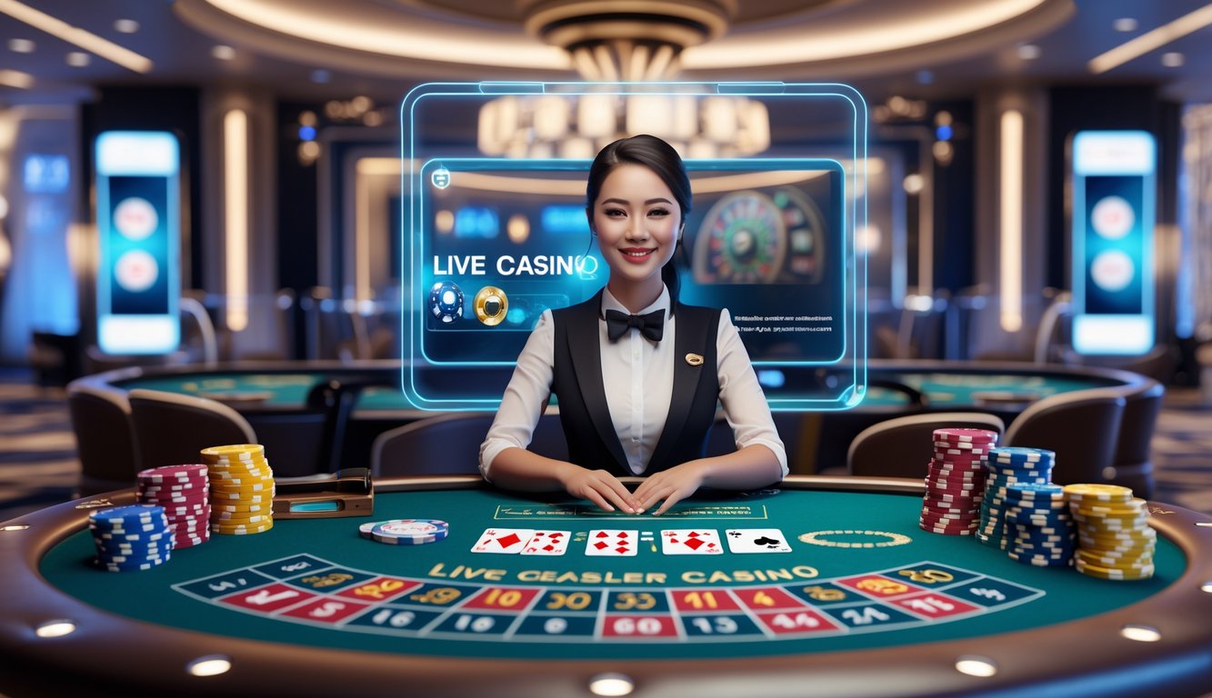 Suasana kasino langsung online dengan dealer yang ramah dan meja permainan yang modern dan menarik.