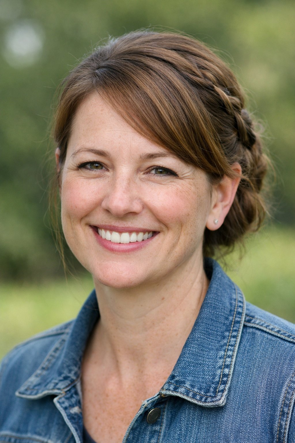 Headshot of a smiling woman outdoors with braided hair and natural lighting.