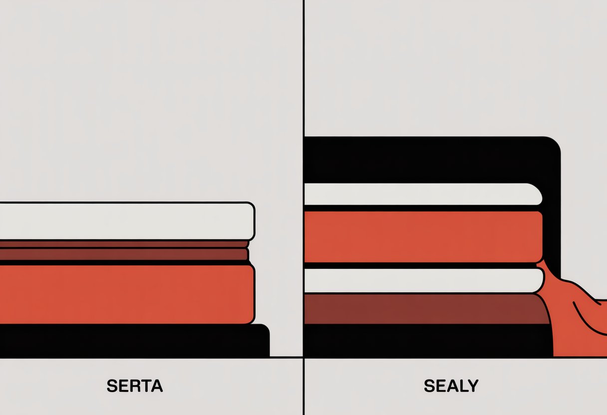 Side-by-side cross-sectional views of two mattresses showing their internal layers for comparison.