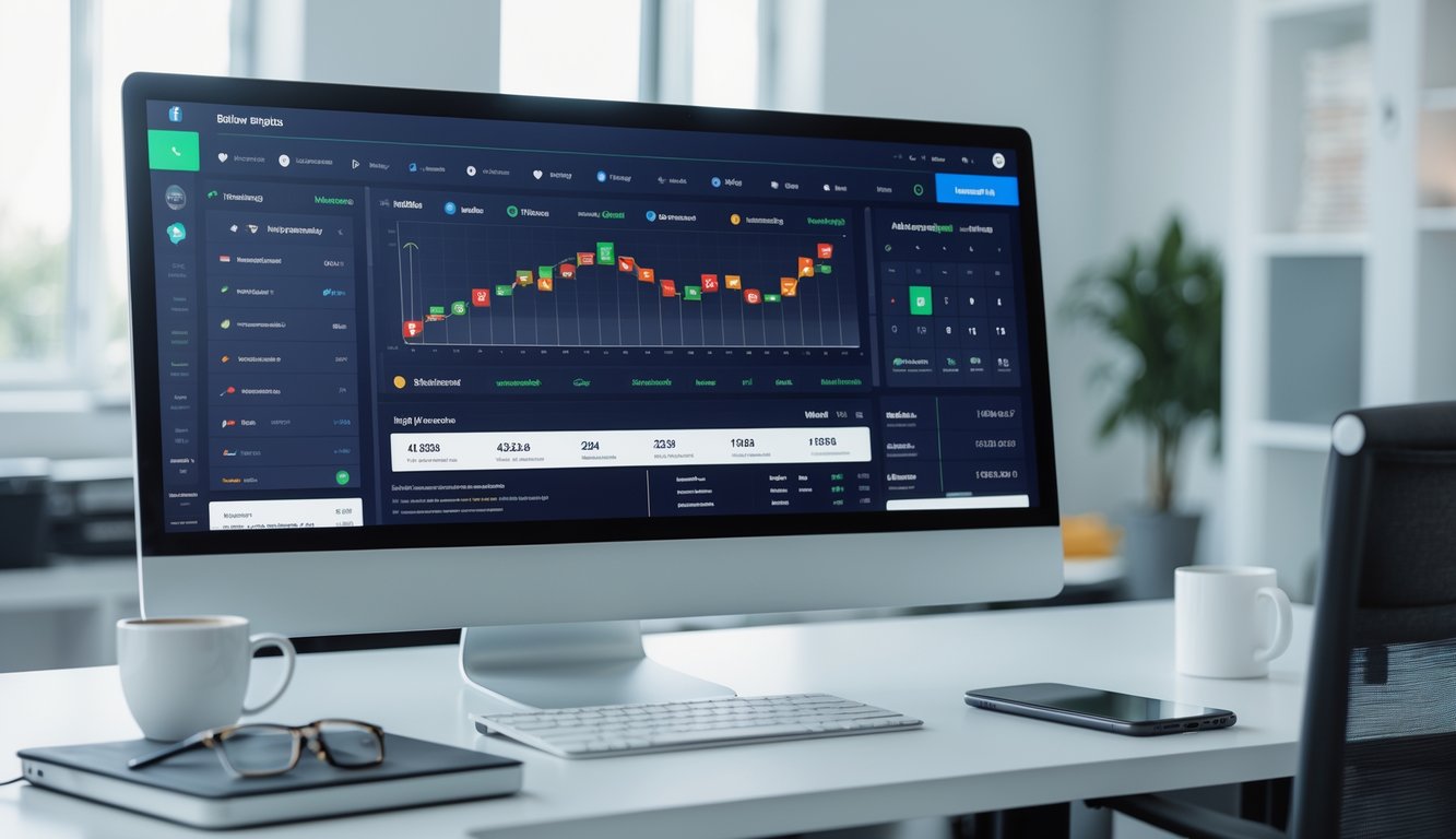 Sebuah monitor komputer menampilkan antarmuka situs taruhan parlay resmi dengan latar kantor yang rapi dan terang.