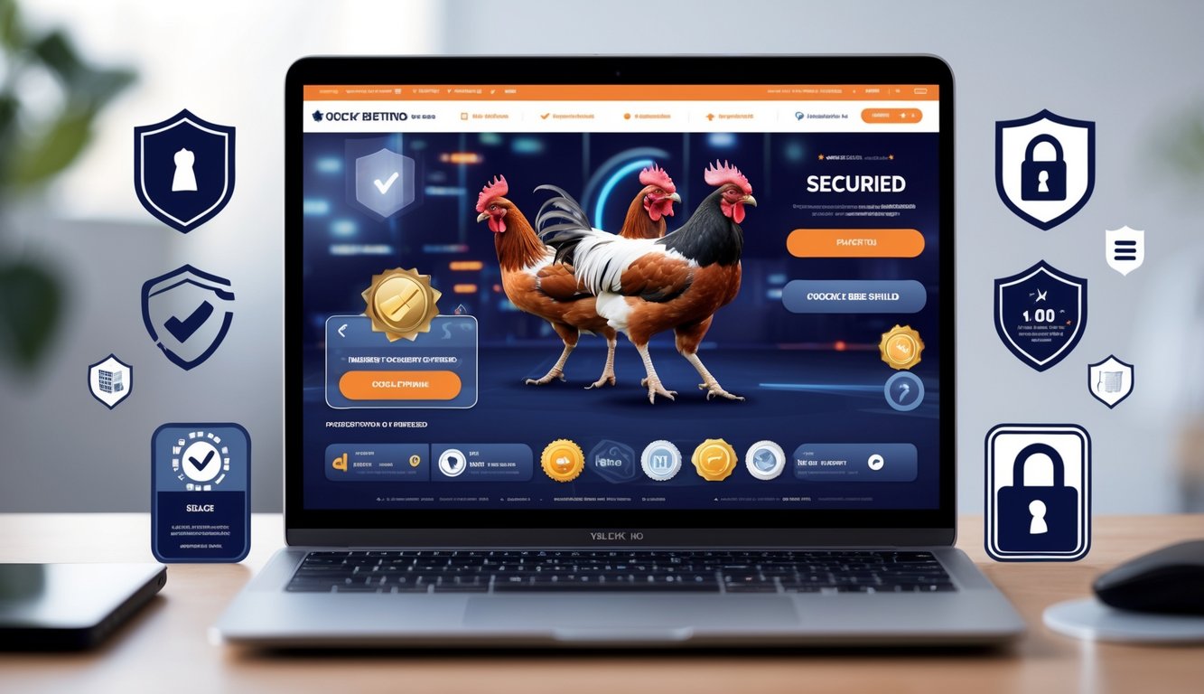 Sebuah meja kerja modern dengan laptop yang menampilkan platform taruhan ayam sabung online yang aman dan terpercaya.