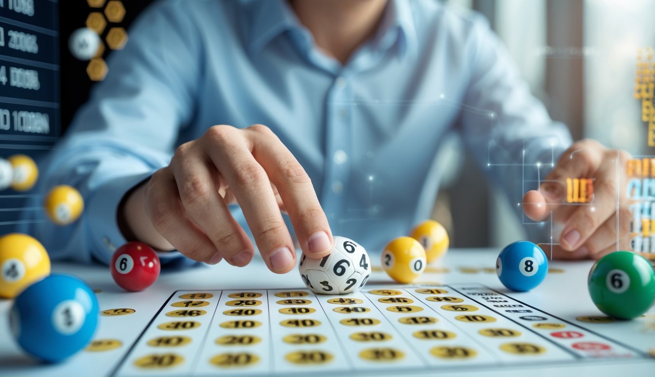 Seseorang memilih nomor pada tiket lotre di ruangan yang terang dan rapi dengan suasana yang dapat dipercaya.