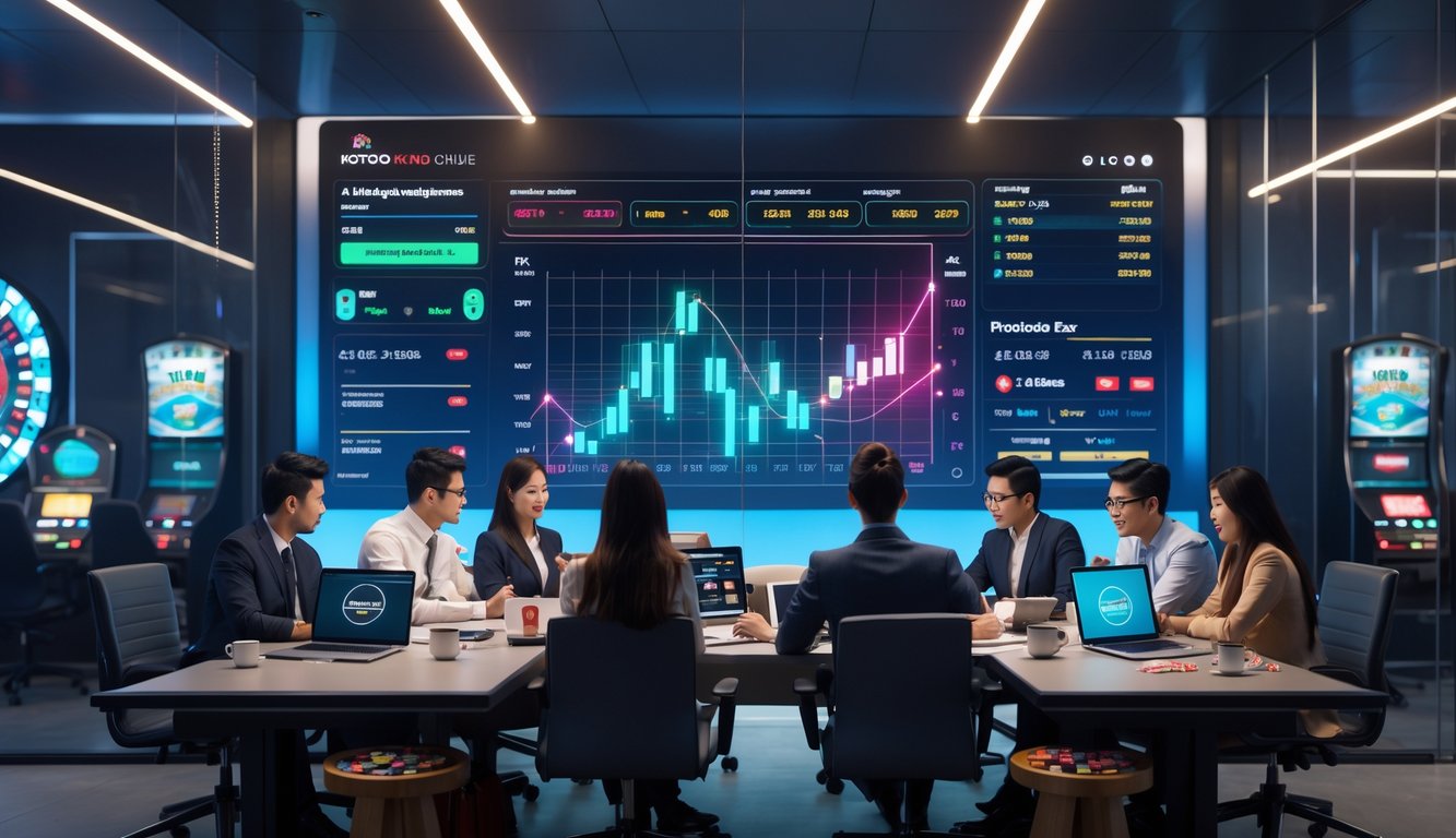 Sekelompok profesional muda bekerja di kantor modern dengan layar digital dan perangkat teknologi, menunjukkan suasana agen judi online terbaik tahun 2025.