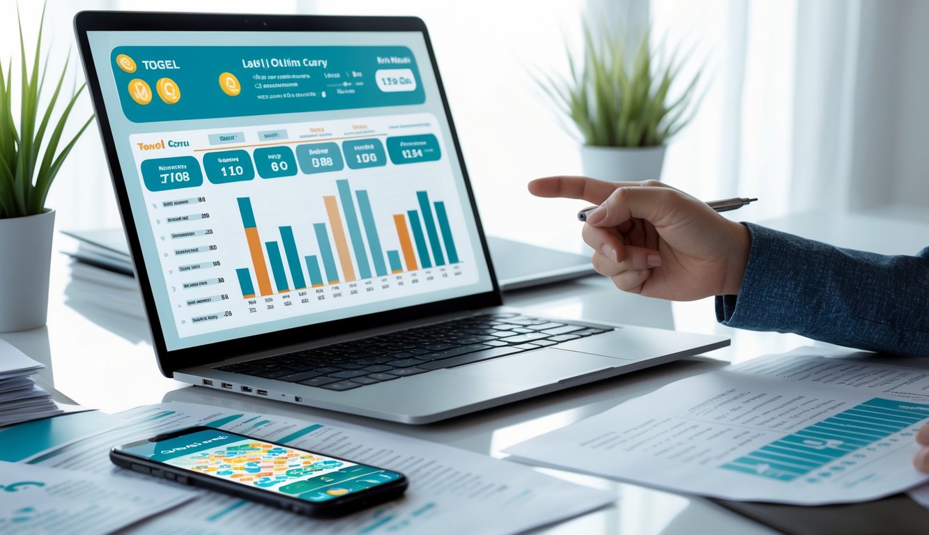Seseorang sedang menganalisis hasil keluaran togel terbaru di depan laptop di ruang kerja yang rapi.