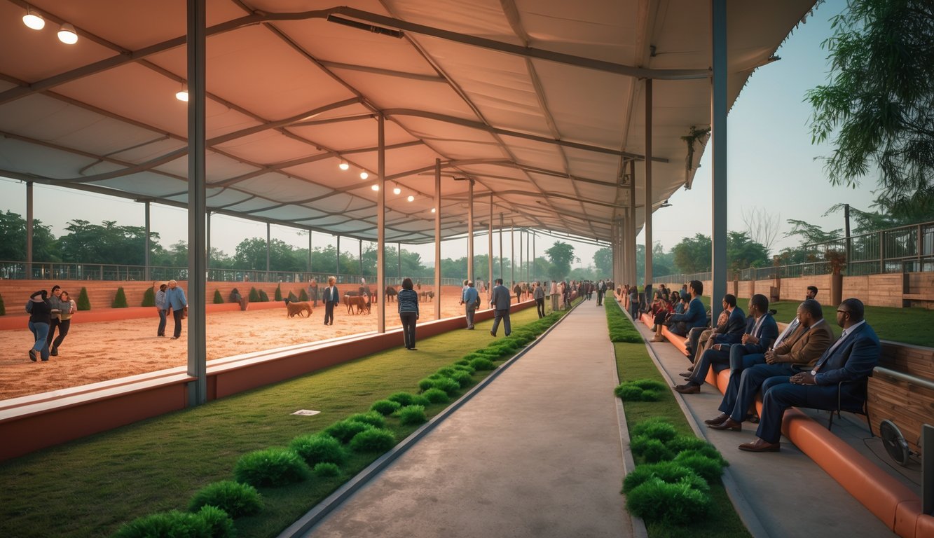 Arena sabung ayam modern dengan akses nyaman dan orang-orang menonton pertandingan.