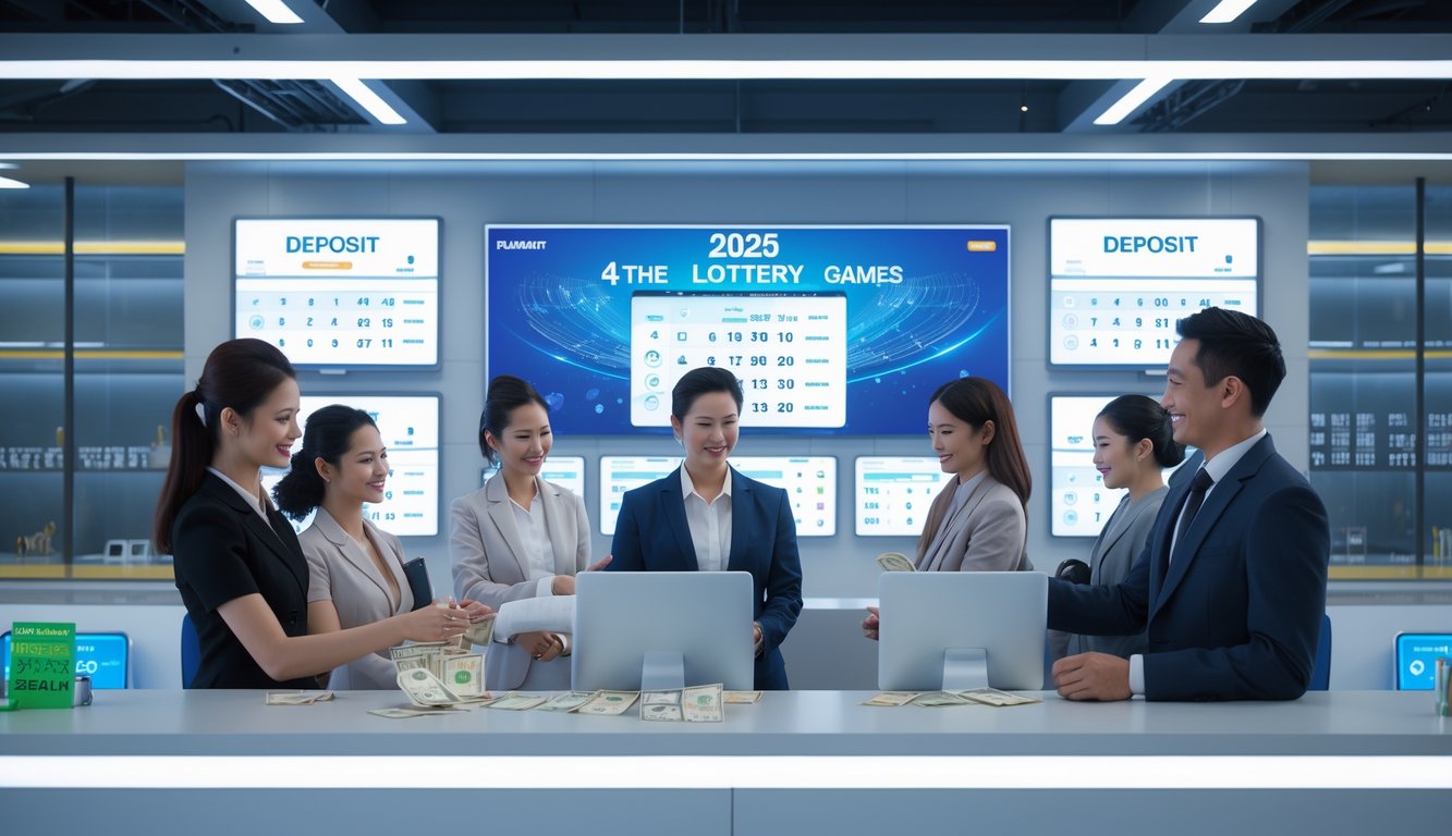 Seorang agen sedang membantu pelanggan di sebuah kantor agen togel dengan suasana profesional dan modern.