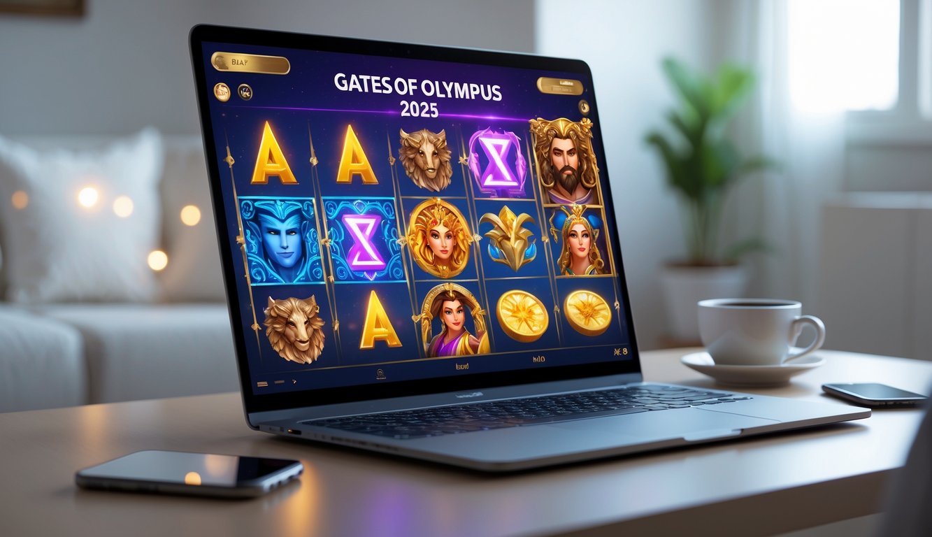 Seorang pengguna sedang bermain permainan slot bertema mitologi Yunani di komputer di ruang tamu yang nyaman.