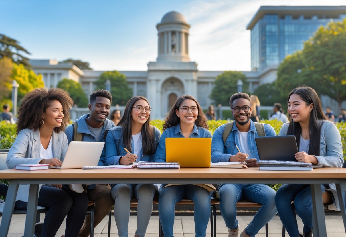 A diverse, surrounded by