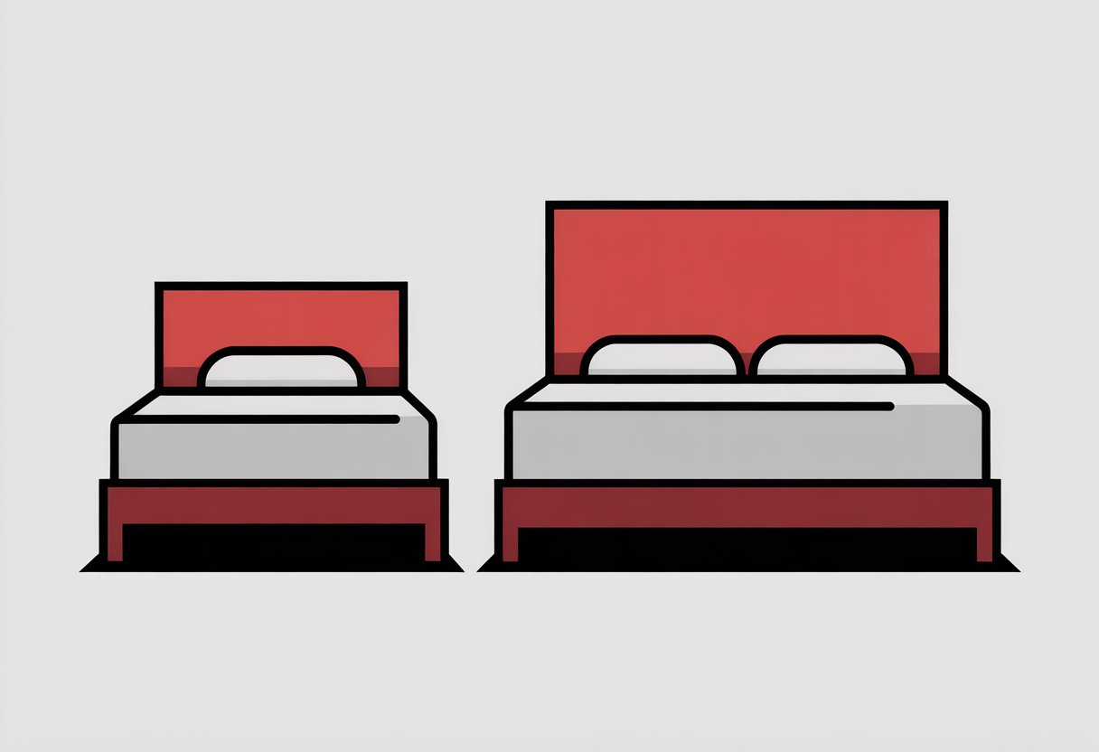 A side-by-side illustration of two beds, one narrower and one wider, showing the size difference between a single bed and a twin bed.