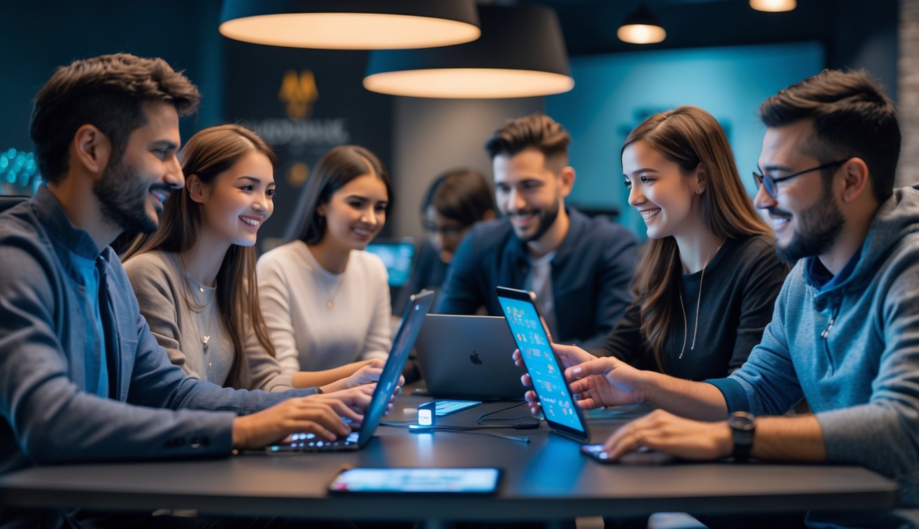 Sekelompok orang bermain kartu secara online dengan suasana yang profesional dan ramah.