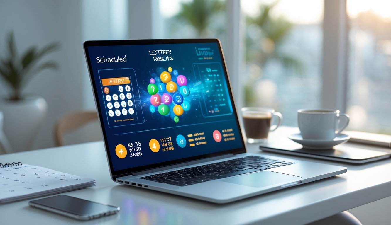 Seorang pria menggunakan laptop di meja dengan tampilan angka dan grafik digital yang menunjukkan hasil togel online yang diperbarui secara terjadwal.