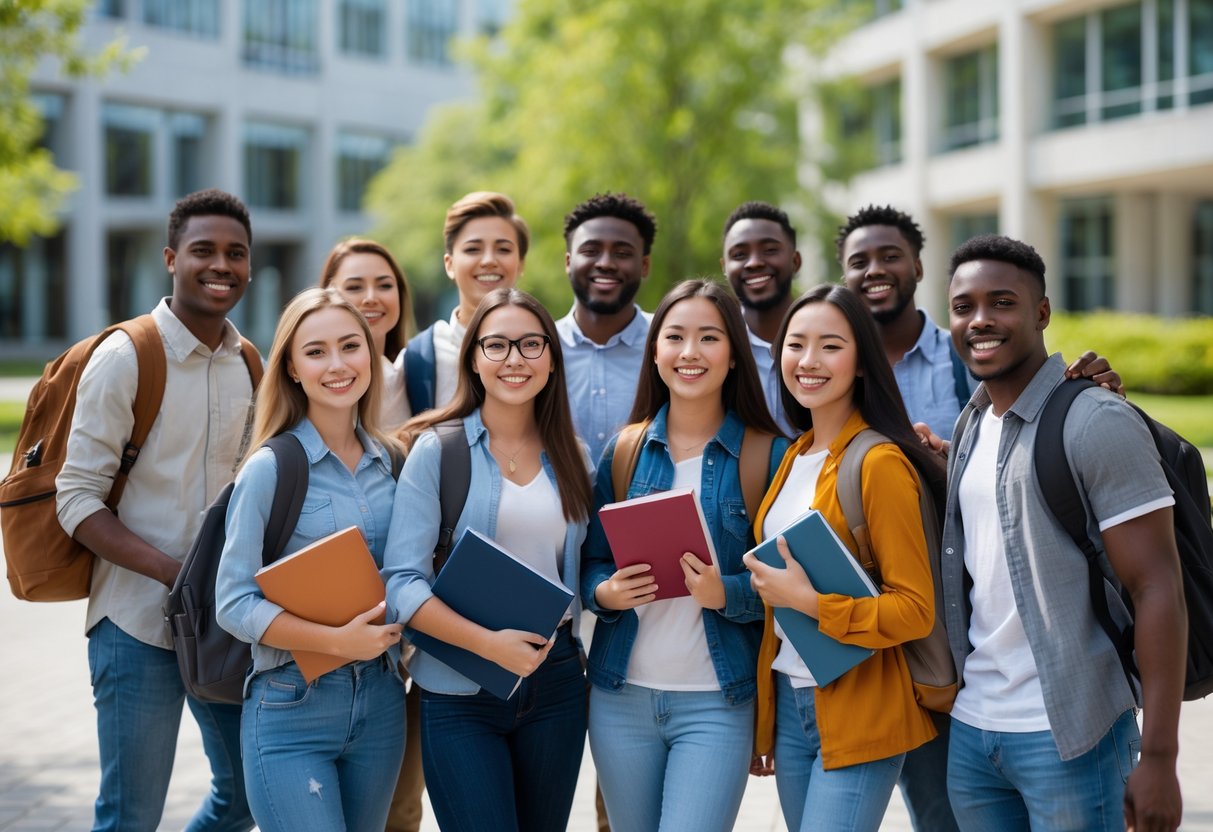 A group, holding books, celebrating academic