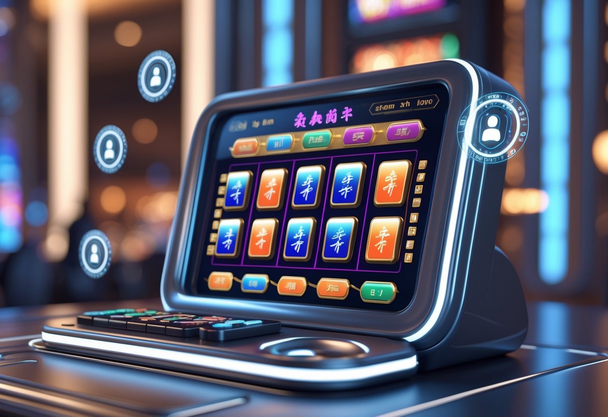 Tampilan 3D mesin slot dengan simbol ubin Mahjong di latar kasino futuristik yang menunjukkan keamanan dan kepercayaan.