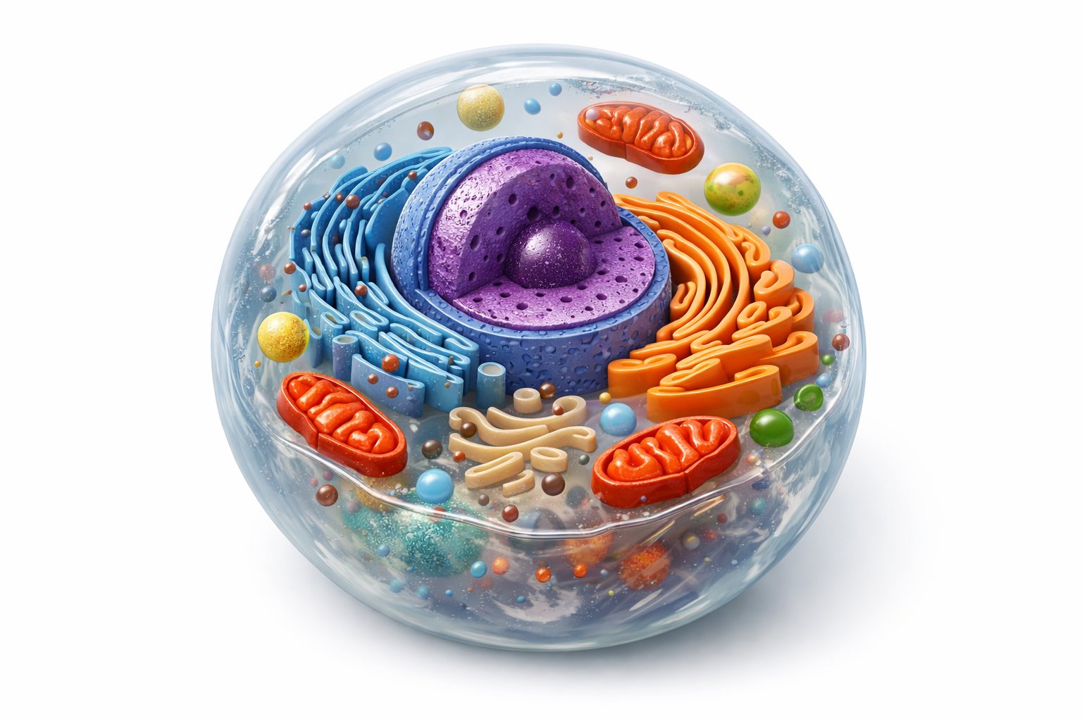 Detaljni prikaz životinjske stanice s vidljivim organelama unutar ćelije.