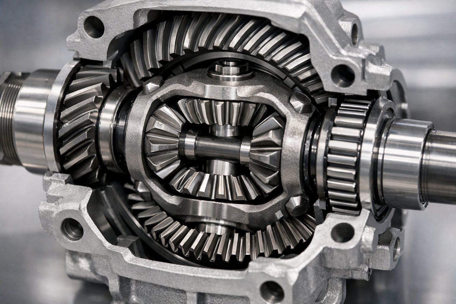 Detaljan prikaz unutarnjih zupčanika diferencijalnog stroja u mehaničkom sustavu.