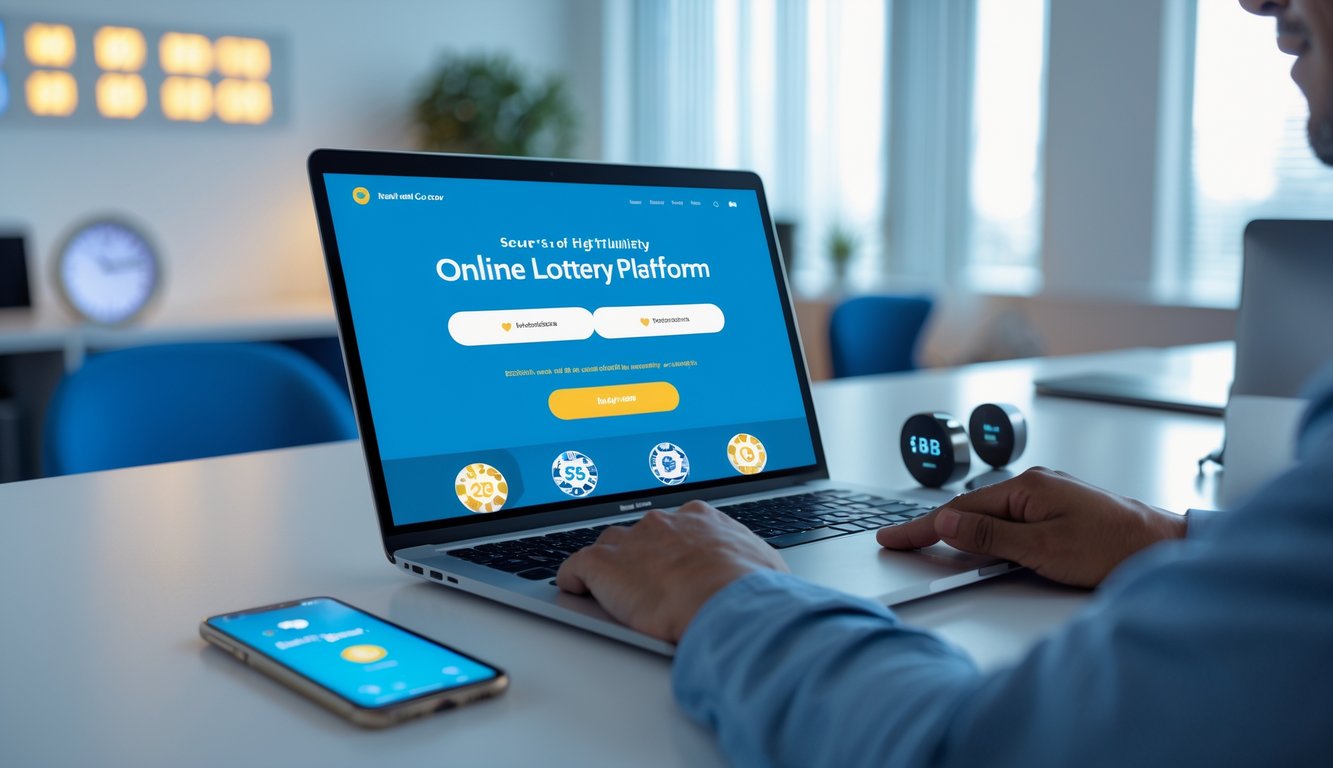 Seseorang menggunakan laptop di ruang kerja modern yang terang, menunjukkan suasana layanan online yang aman dan terpercaya.