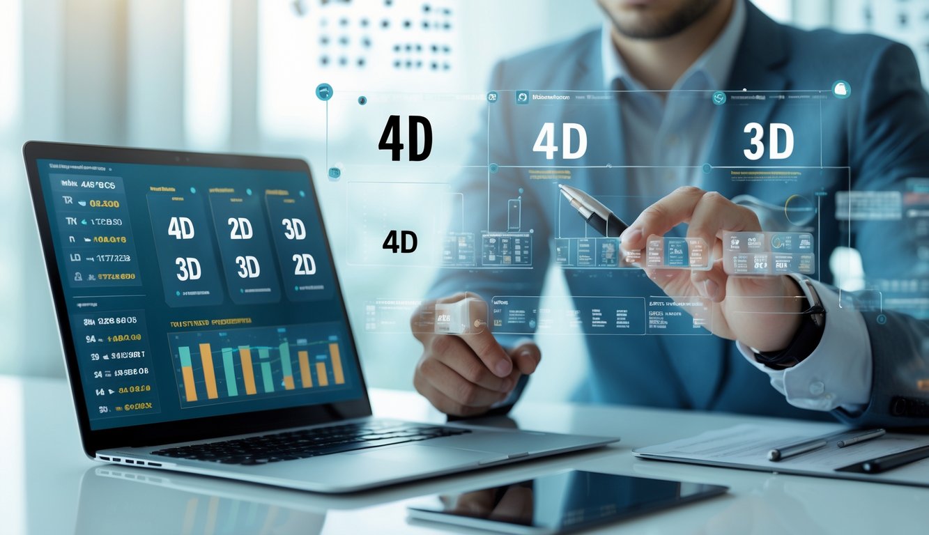 Seorang profesional sedang menganalisis data prediksi togel di meja kerja dengan laptop dan tablet.