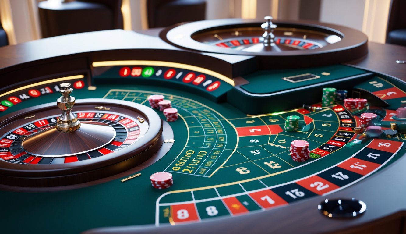 Tampilan antarmuka permainan roulette online dengan roda roulette digital dan meja taruhan terbaru yang diperbarui.