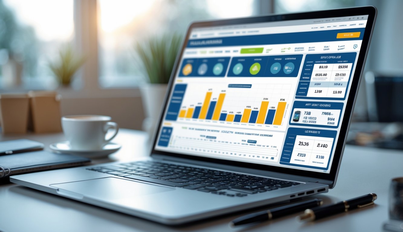 Seorang profesional sedang menggunakan komputer dengan tampilan data keluaran lengkap pada layar di ruang kerja yang rapi.