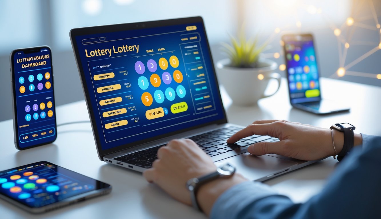 Seseorang menggunakan laptop yang menampilkan hasil togel harian di sebuah meja kerja modern.