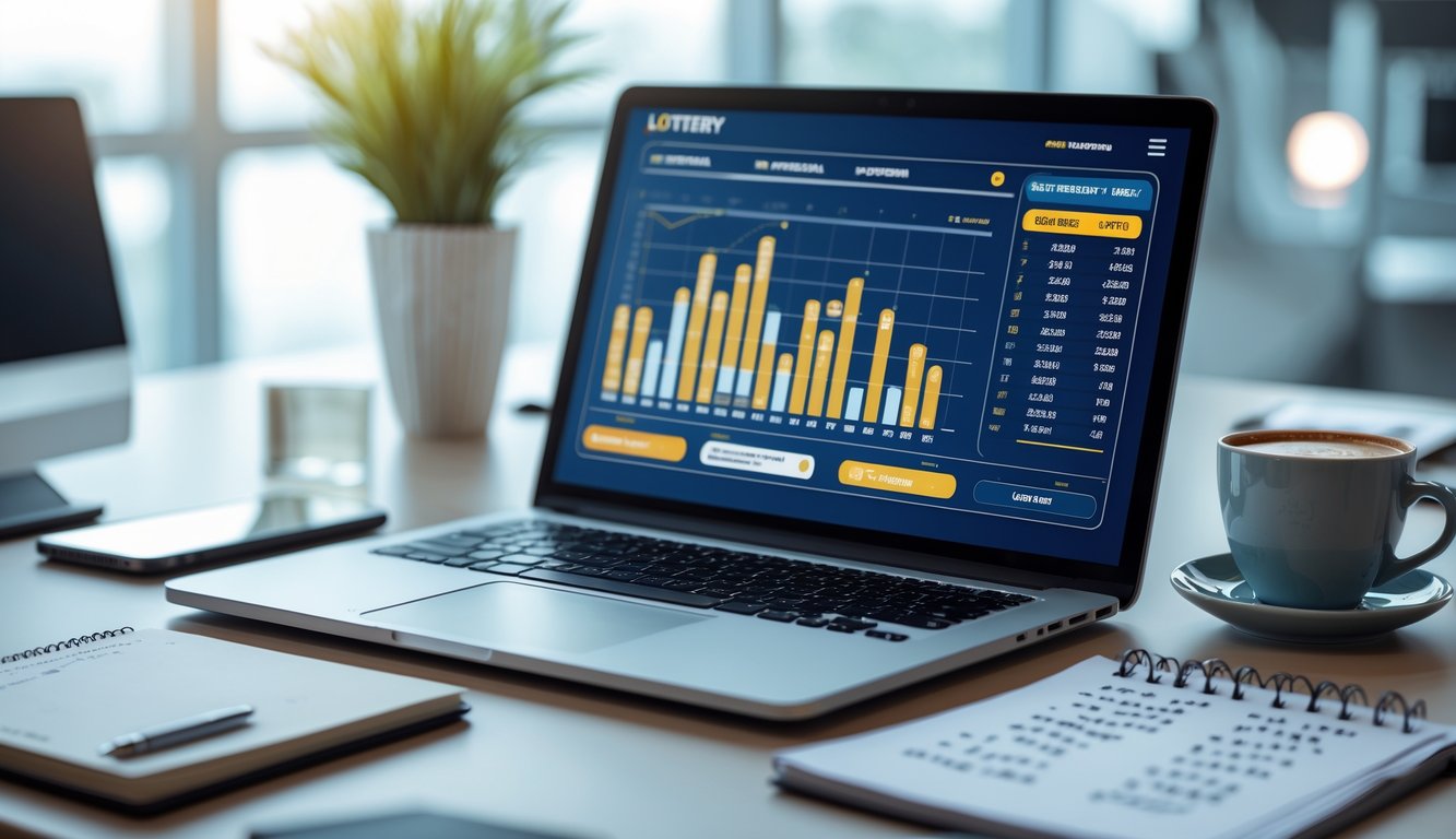 Orang menggunakan laptop di meja kerja dengan tampilan angka dan grafik terkait togel online terbaru.