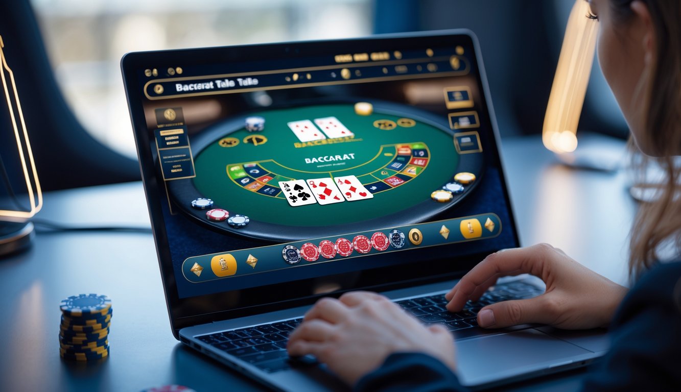 Seseorang menggunakan komputer dengan tampilan meja baccarat online yang terang dan jelas.