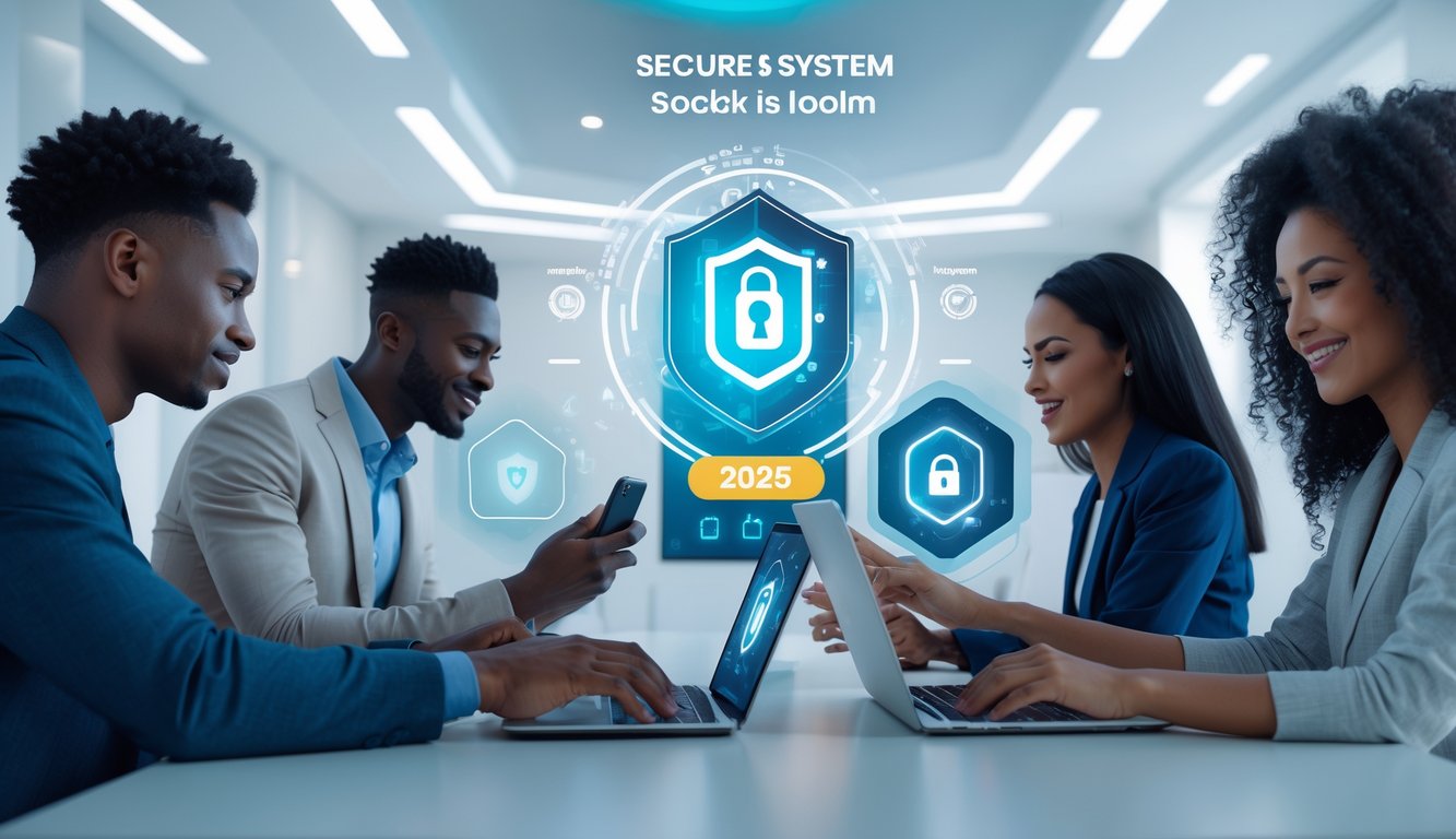 Sekelompok orang menggunakan perangkat digital dalam lingkungan modern yang menunjukkan keamanan dan kepercayaan pada judi online.