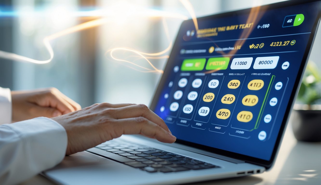 Seseorang menggunakan perangkat digital untuk melihat hasil togel 4D secara online dengan latar belakang yang bersih dan modern.