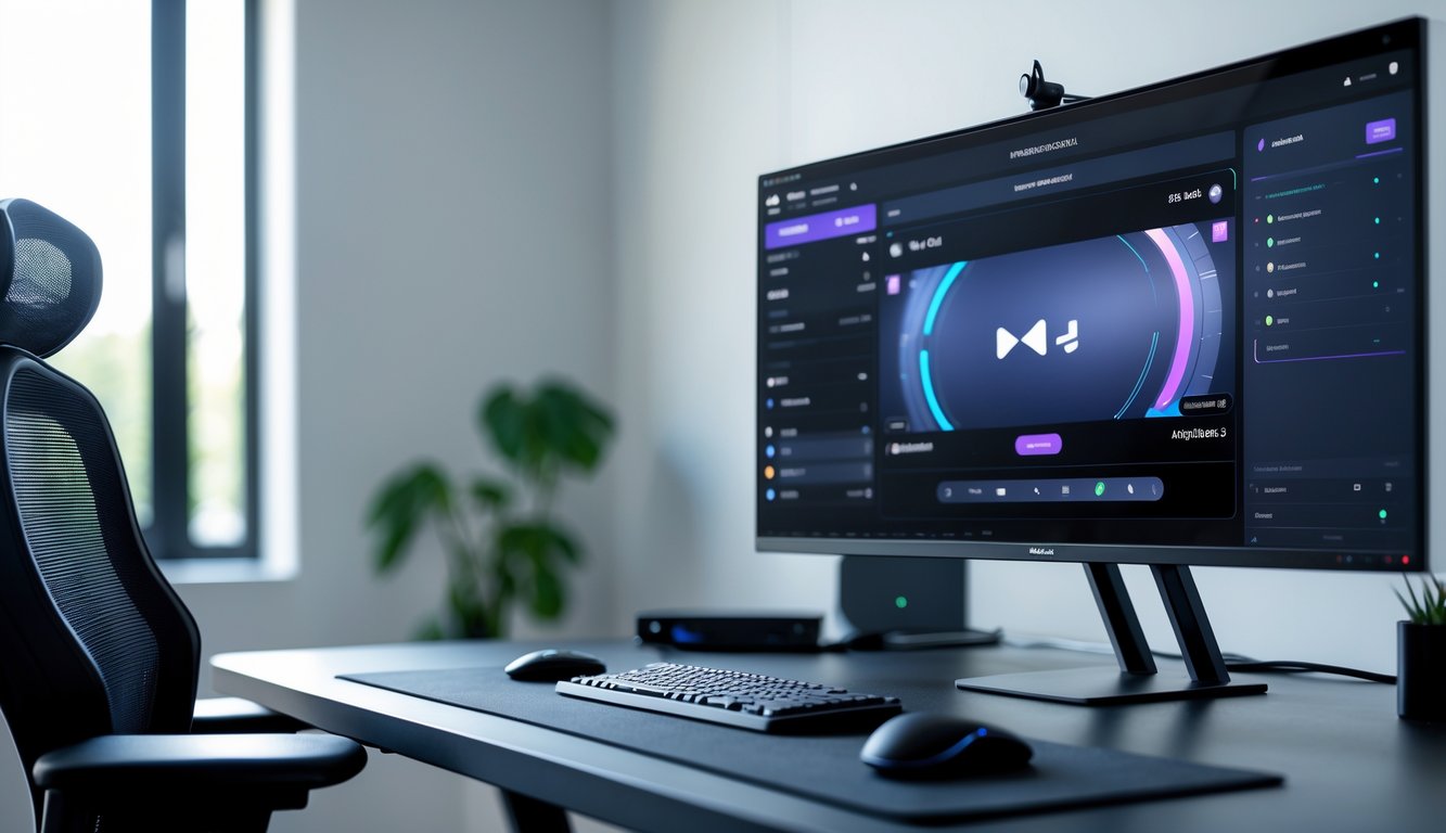 Sebuah ruang kerja rumah dengan komputer yang menampilkan streaming video berjalan lancar dan stabil.