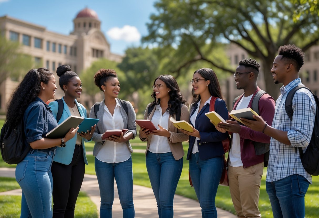 45 Fully Funded Scholarships | Texas A&M University 2026 31 A diverse group of college students studying and talking together outdoors on a university campus.